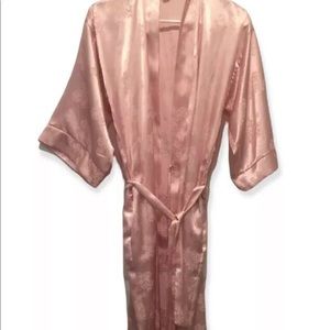 CHRISTIAN DIOR Vintage Satin Long Robe & Night Gown Pale Pink Silky Rare
